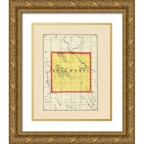 Roscommon Michigan - Walling 1873 Gold Ornate Wood Framed Art Print with Double Matting by Walling