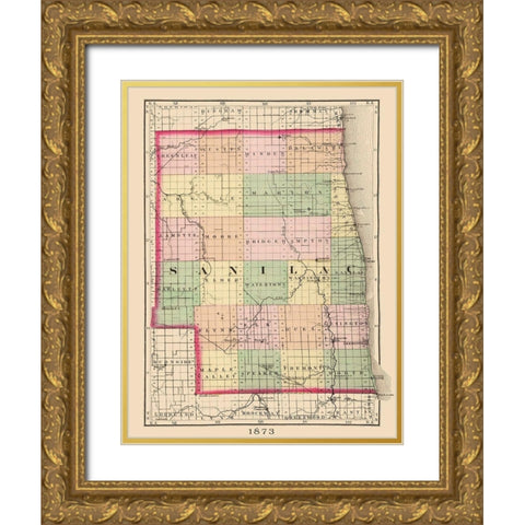Sanilac Michigan - Walling 1873 Gold Ornate Wood Framed Art Print with Double Matting by Walling