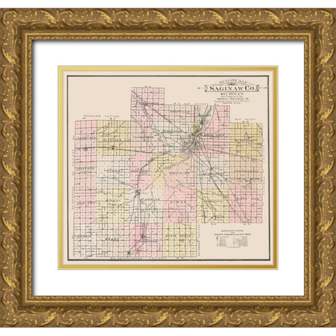 Saginaw Michigan - Imperial 1896 Gold Ornate Wood Framed Art Print with Double Matting by Imperial