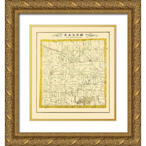 Salem Michigan Landowner - Everts 1874 Gold Ornate Wood Framed Art Print with Double Matting by Everts