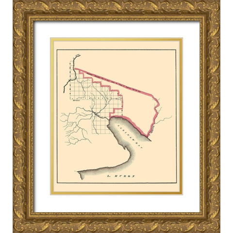 Saginaw Bay Area Michigan - 1835 Gold Ornate Wood Framed Art Print with Double Matting by Huron