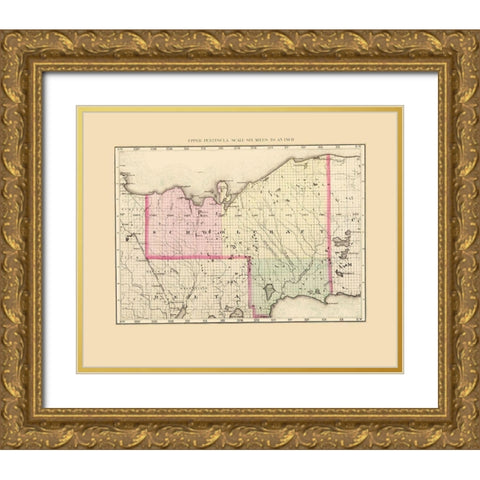 Schoolcraft Michigan - Walling 1873 Gold Ornate Wood Framed Art Print with Double Matting by Walling
