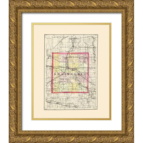 Shiawassee Michigan - Walling 1873 Gold Ornate Wood Framed Art Print with Double Matting by Walling