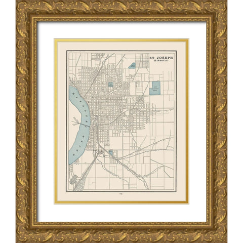 St Joseph  Missouri- Cram 1892 Gold Ornate Wood Framed Art Print with Double Matting by Cram