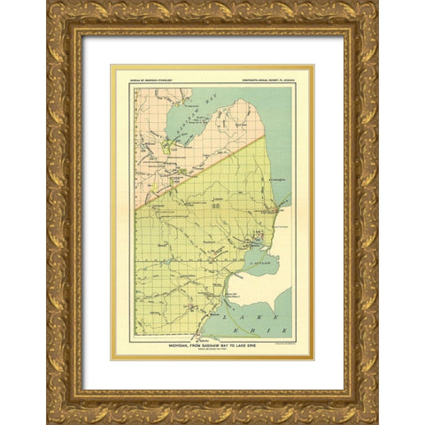 Michigan  Saginaw Lake  Lake Erie - Hoen 1896 Gold Ornate Wood Framed Art Print with Double Matting by Hoen