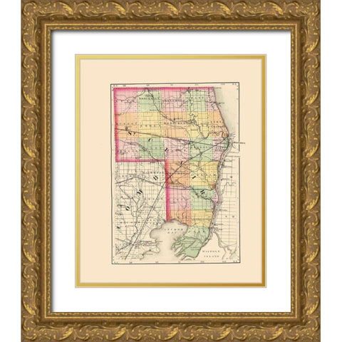 St Clair Michigan - Walling 1873 Gold Ornate Wood Framed Art Print with Double Matting by Walling