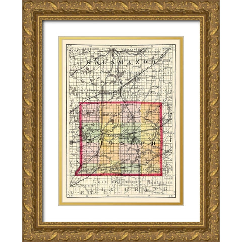 St Joseph Michigan - Walling 1873 Gold Ornate Wood Framed Art Print with Double Matting by Walling
