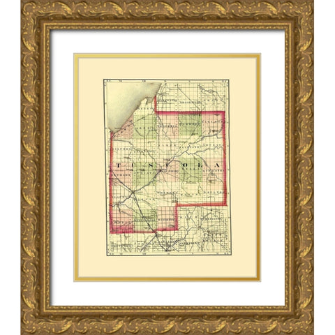 Tuscola Michigan - Walling 1873 Gold Ornate Wood Framed Art Print with Double Matting by Walling