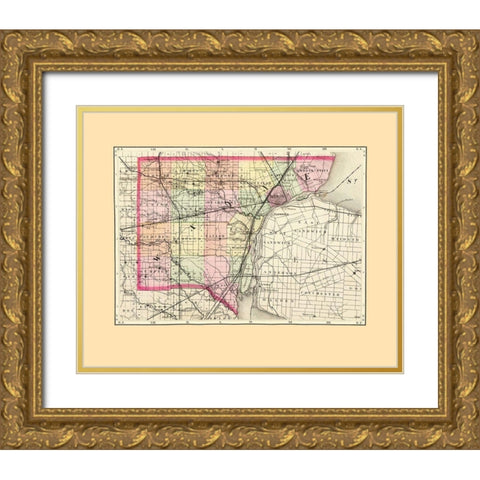 Wayne Michigan - Walling 1873 Gold Ornate Wood Framed Art Print with Double Matting by Walling