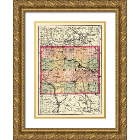 Washtenaw Michigan - Walling 1873 Gold Ornate Wood Framed Art Print with Double Matting by Walling