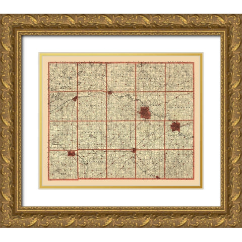 Washtenaw County Michigan - Dickson 1896  Gold Ornate Wood Framed Art Print with Double Matting by Dickson