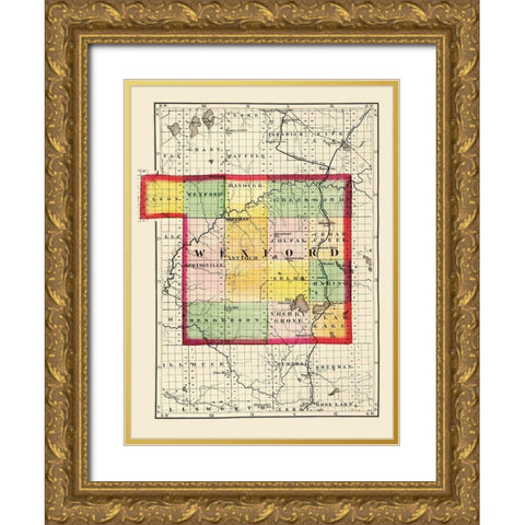 Wexford Michigan - Walling 1873 Gold Ornate Wood Framed Art Print with Double Matting by Walling