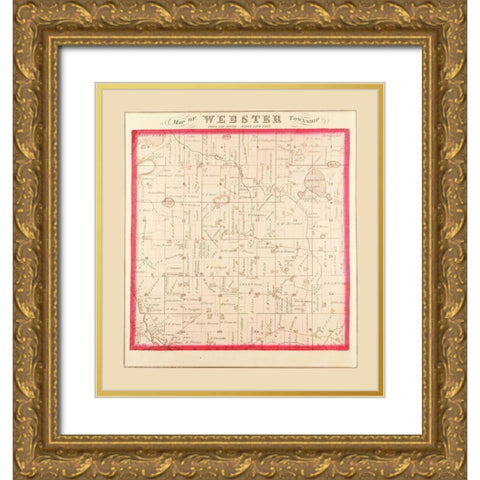 Webster Michigan Landowner - Everts 1874 Gold Ornate Wood Framed Art Print with Double Matting by Everts