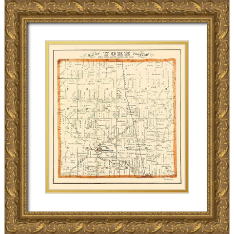 York Michigan Landowner - Everts 1874 Gold Ornate Wood Framed Art Print with Double Matting by Everts