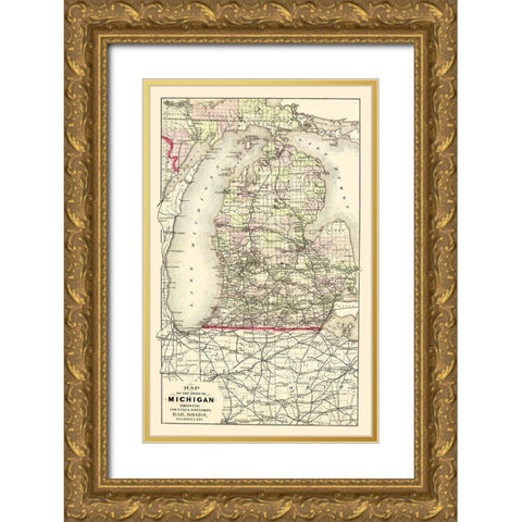 Michigan Upper Peninsula - Tackabury 1873 Gold Ornate Wood Framed Art Print with Double Matting by Tackabury