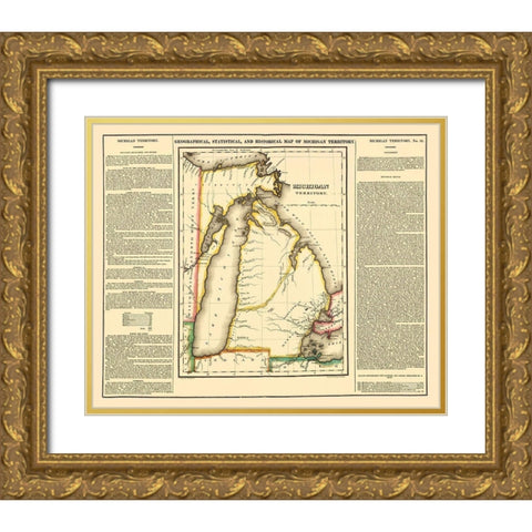 Michigan Territory Geographical Statistical Gold Ornate Wood Framed Art Print with Double Matting by Carey