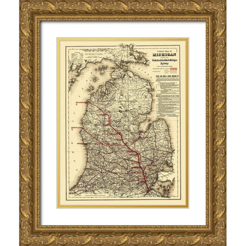 Toledo, Ann Arbor and North Michigan Railway 1886 Gold Ornate Wood Framed Art Print with Double Matting by Colton