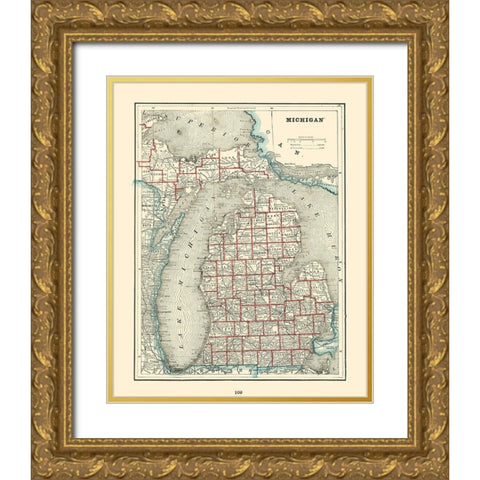 Michigan - Rathbun 1893 Gold Ornate Wood Framed Art Print with Double Matting by Rathbun