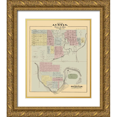 Austin, Preston Minnesota - Andreas 1874 Gold Ornate Wood Framed Art Print with Double Matting by Andreas