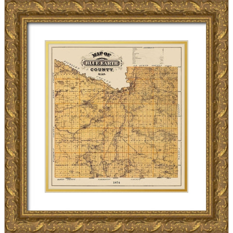Blue Earth Minnesota Landowner - Andreas 1874 Gold Ornate Wood Framed Art Print with Double Matting by Andreas