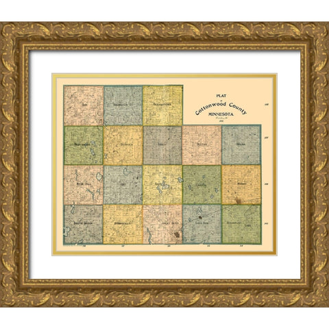 Cottonwood County Minnesota - Peterson 1898  Gold Ornate Wood Framed Art Print with Double Matting by Peterson