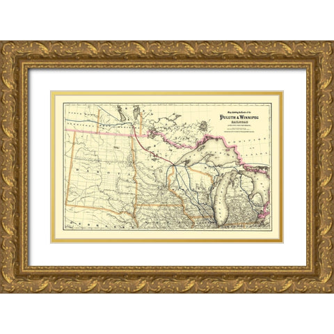 Duluth and Winnipeg Railroad - Colton 1881 Gold Ornate Wood Framed Art Print with Double Matting by Colton