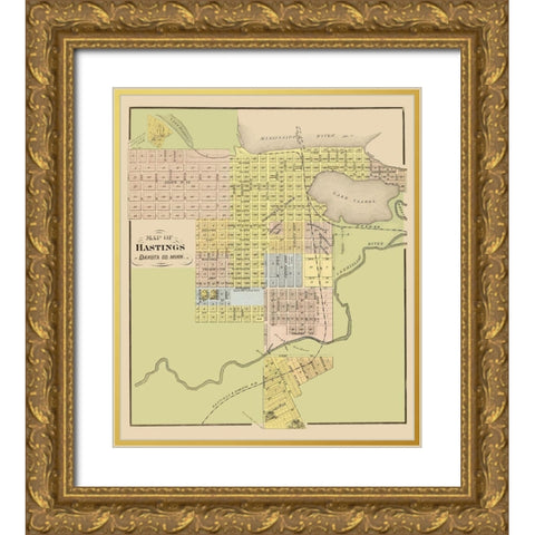 Hastings Minnesota - Andreas 1874 Gold Ornate Wood Framed Art Print with Double Matting by Andreas