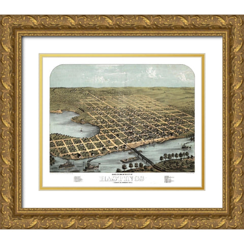 Hastings Minnesota - Ruger 1867  Gold Ornate Wood Framed Art Print with Double Matting by Ruger