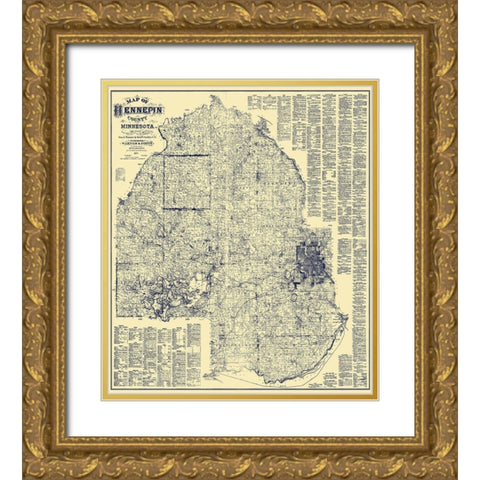 Hennepin Minnesota Landowner - Warner 1879 Gold Ornate Wood Framed Art Print with Double Matting by Warner