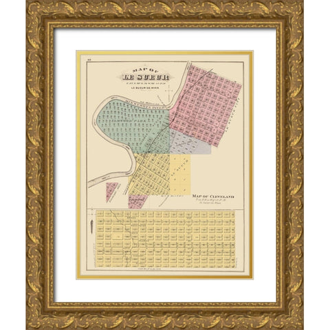 Le Sueur, Cleveland Minnesota - Andreas 1874 Gold Ornate Wood Framed Art Print with Double Matting by Andreas