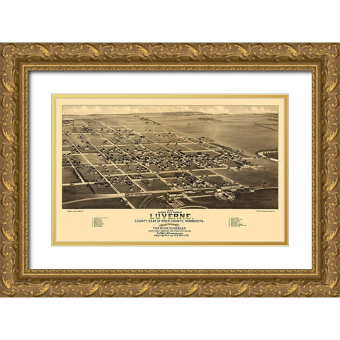 Luverne Minnesota - Stoner 1883  Gold Ornate Wood Framed Art Print with Double Matting by Stoner