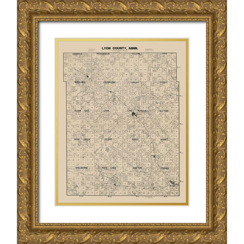 Lyon County Minnesota - Larson 1884  Gold Ornate Wood Framed Art Print with Double Matting by Larson