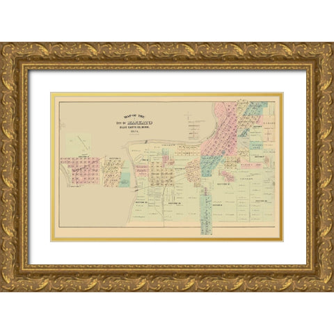 Mankato Minnesota - Andreas 1874 Gold Ornate Wood Framed Art Print with Double Matting by Andreas