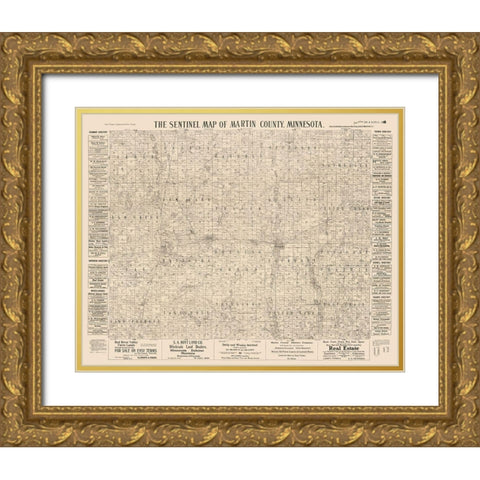 Martin County Minnesota - Day 1901  Gold Ornate Wood Framed Art Print with Double Matting by Day