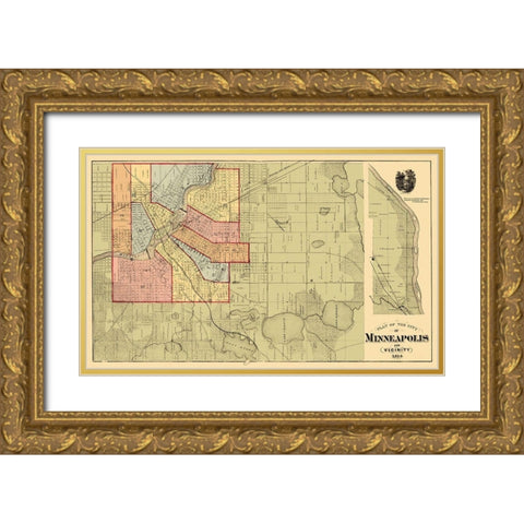 Minneapolis Minnesota Landowner - Andreas 1874 Gold Ornate Wood Framed Art Print with Double Matting by Andreas