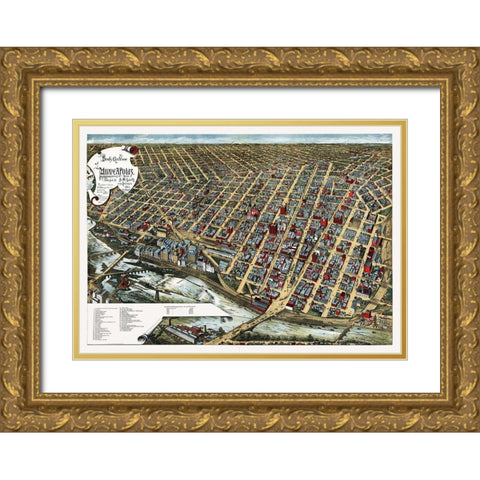 Minneapolis Minnesota - Smith 1891  Gold Ornate Wood Framed Art Print with Double Matting by Smith