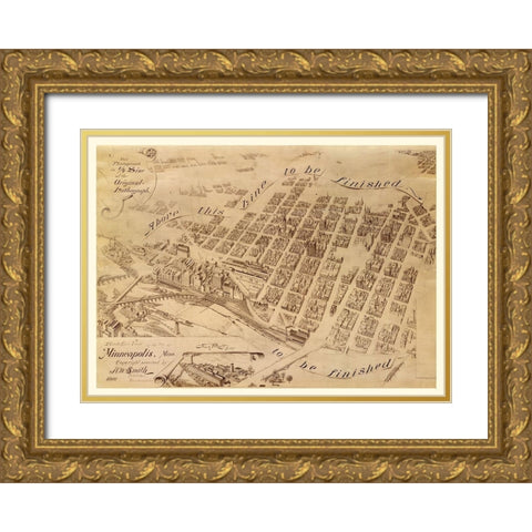 Minneapolis Minnesota - Smith 1891  Gold Ornate Wood Framed Art Print with Double Matting by Smith