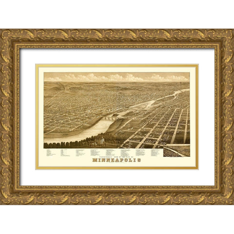 Minneapolis Minnesota - Stoner 1879  Gold Ornate Wood Framed Art Print with Double Matting by Stoner