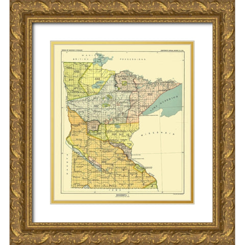 Minnesota - Hoen 1896 Gold Ornate Wood Framed Art Print with Double Matting by Hoen