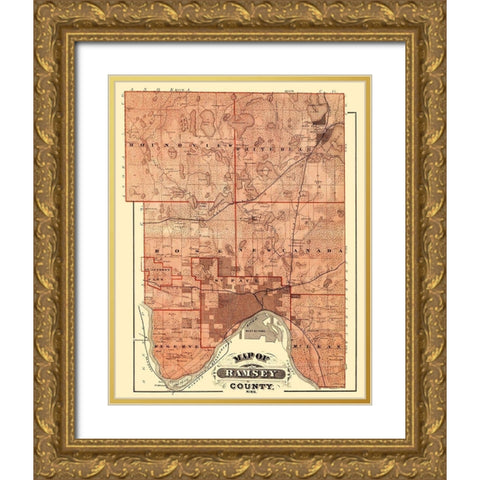 Ramsey Minnesota Landowner - Andreas 1874 Gold Ornate Wood Framed Art Print with Double Matting by Andreas