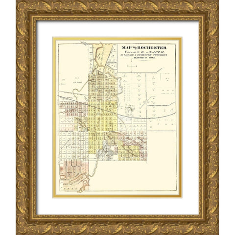 Rochester Minnesota - Andreas 1874 Gold Ornate Wood Framed Art Print with Double Matting by Andreas