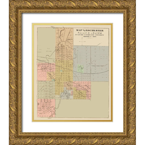 Rochester Minnesota - Andreas 1874 Gold Ornate Wood Framed Art Print with Double Matting by Andreas