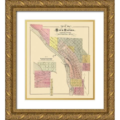 Sauk Rapids Minnesota Landowner - Andreas 1876 Gold Ornate Wood Framed Art Print with Double Matting by Andreas