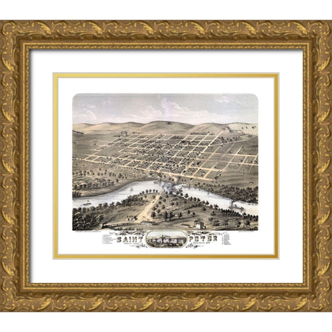 Saint Peter Minnesota - Stoner 1870  Gold Ornate Wood Framed Art Print with Double Matting by Stoner