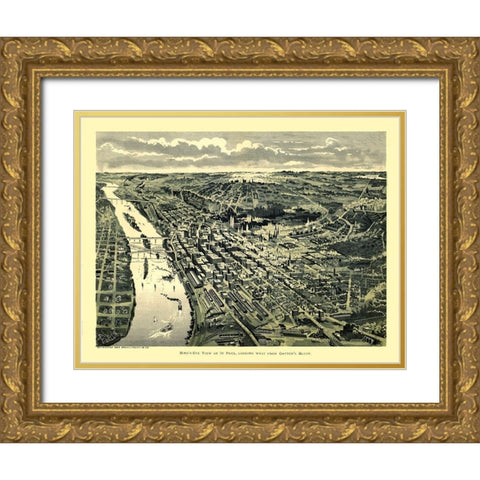 Saint Paul Minnesota - Treacy 1893  Gold Ornate Wood Framed Art Print with Double Matting by Treacy