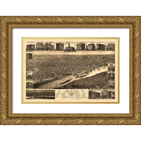 Saint Paul Minnesota - Stoner 1883  Gold Ornate Wood Framed Art Print with Double Matting by Stoner