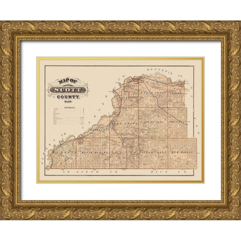 Scott Minnesota Landowner - Andreas 1874 Gold Ornate Wood Framed Art Print with Double Matting by Andreas
