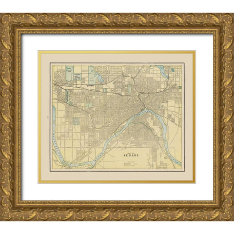 St Paul  Minnesota - Cram 1892 Gold Ornate Wood Framed Art Print with Double Matting by Cram