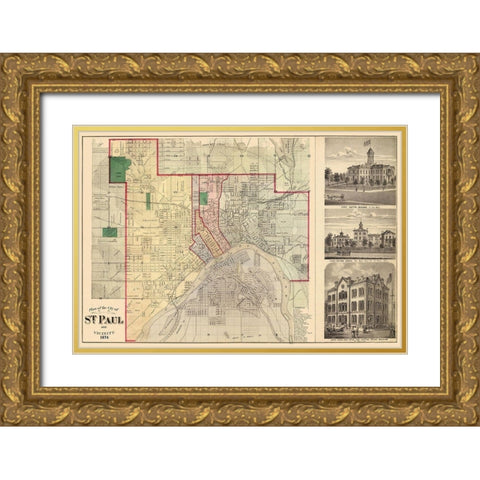 Saint Paul Minnesota Landowner - Andreas 1874 Gold Ornate Wood Framed Art Print with Double Matting by Andreas