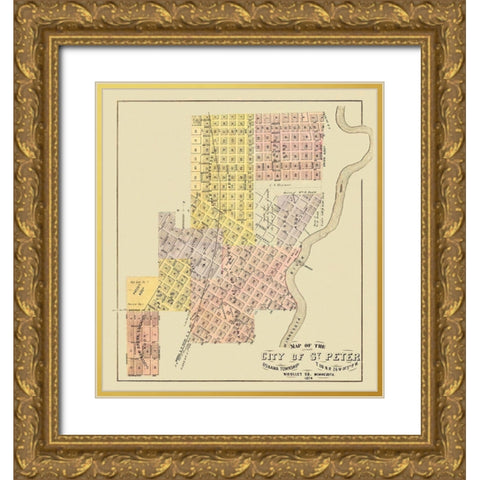 Saint Peter Minnesota - Andreas 1874 Gold Ornate Wood Framed Art Print with Double Matting by Andreas